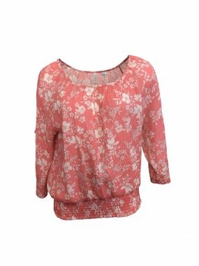 Fred David Coral Floral Peasant Blouse
